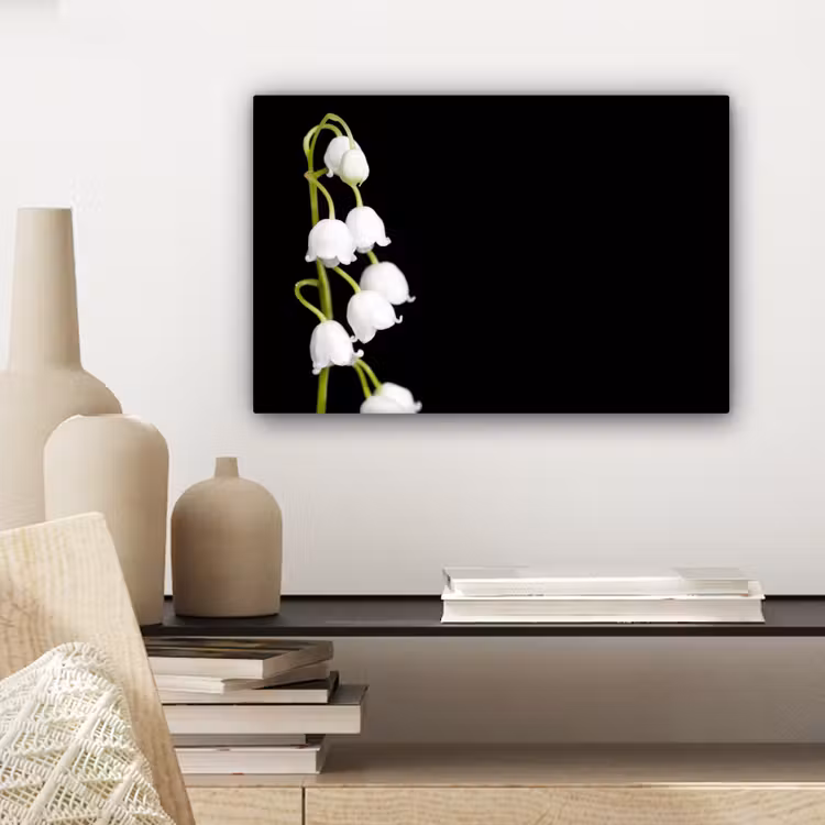 Lelietjes van dalen - Bloemen - Zwart - Flora canvas 2cm klein -sfeer6