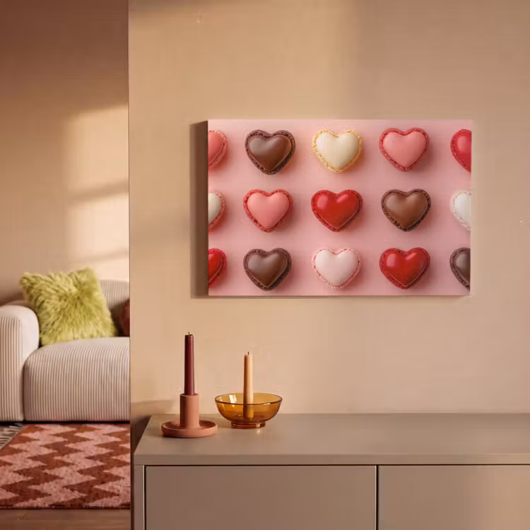 Macarons - Hartjes - Kleurrijk - Roze canvas 2cm klein -sfeer1