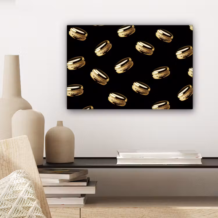 Macarons - Patroon - Goud - Zwart canvas 2cm klein -closeup_print_DE