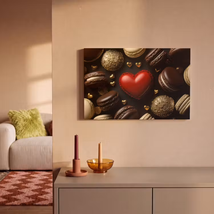 Macarons - Rood - Hart canvas 2cm klein -sfeer1