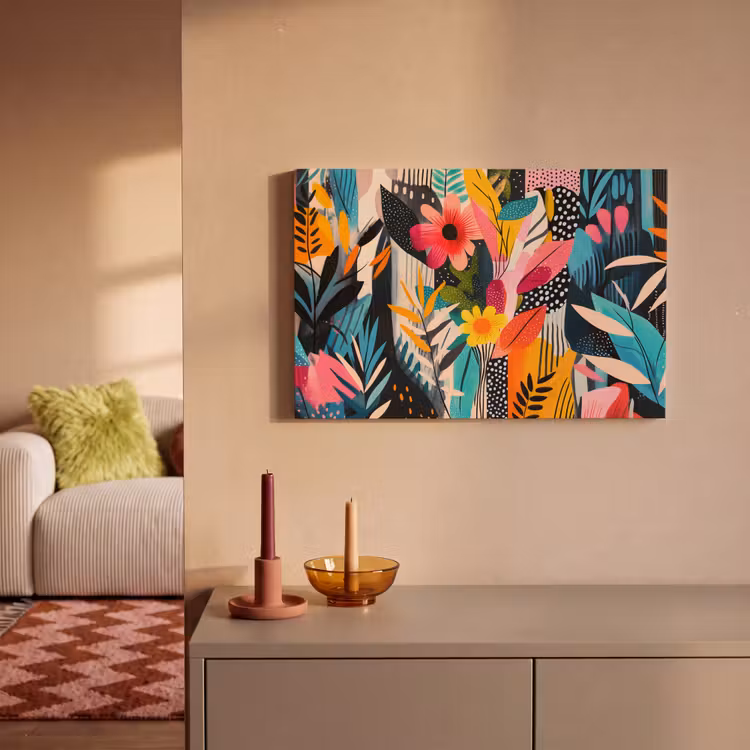 Schilderij - Abstract - Bloemen - Roze canvas 2cm klein -sfeer1
