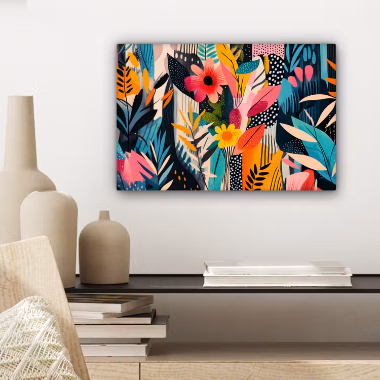 Schilderij - Abstract - Bloemen - Roze canvas 2cm klein -sfeer6