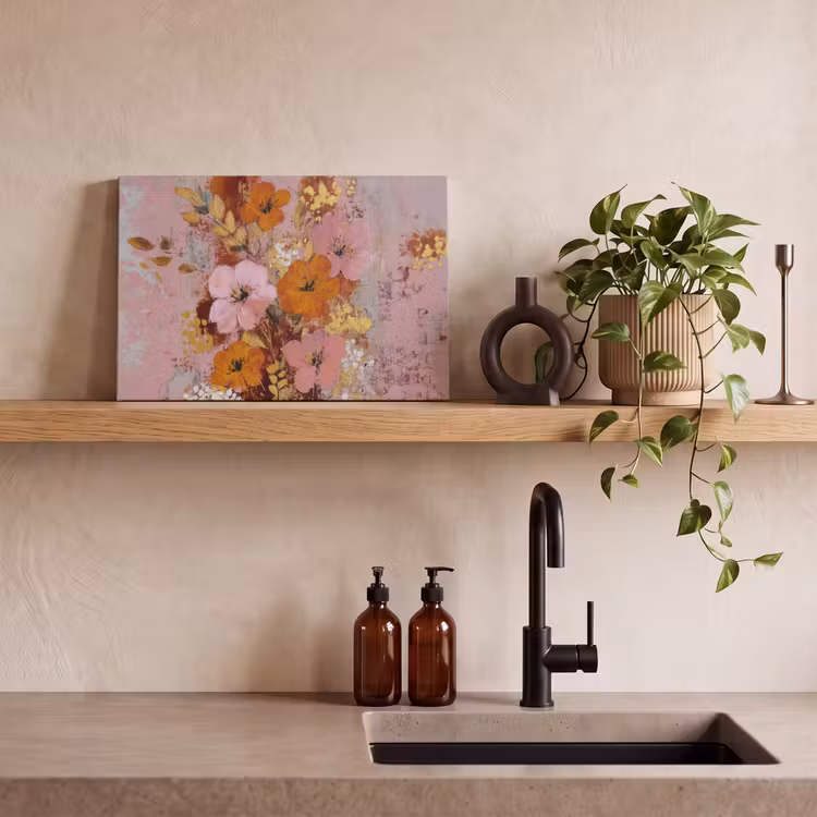 Schilderij - Bloemen - Rustiek - Roze canvas 2cm klein -sfeer3