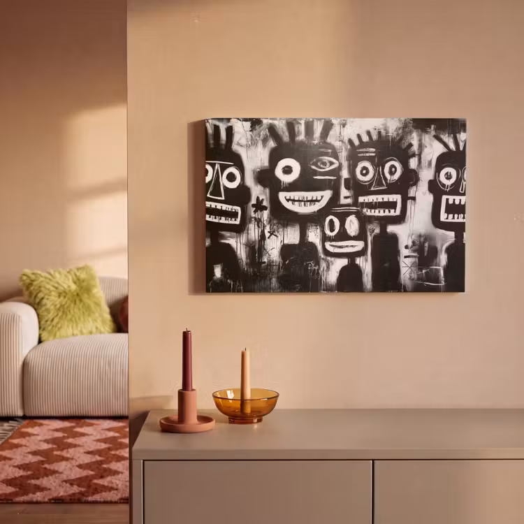 Schilderij - Figuren - Zwart - Abstract canvas 2cm klein -sfeer1