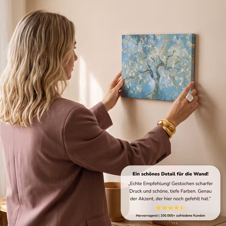 Amandelbloesem boom - Blauw - Abstract canvas 2cm klein -sfeer3