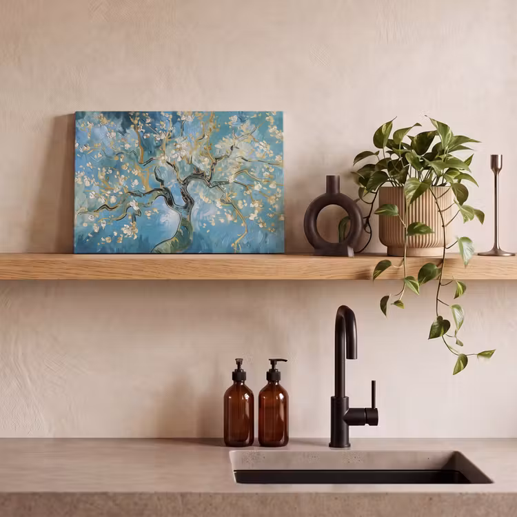 Amandelbloesem boom - Blauw - Abstract canvas 2cm klein -sfeer6