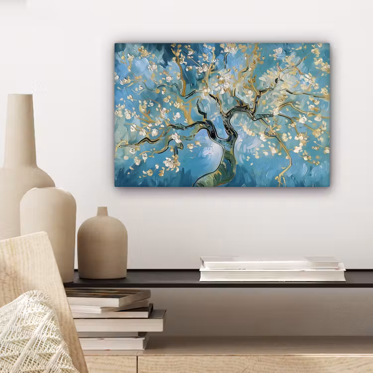 Amandelbloesem boom - Blauw - Abstract canvas 2cm klein -closeup_print_DE