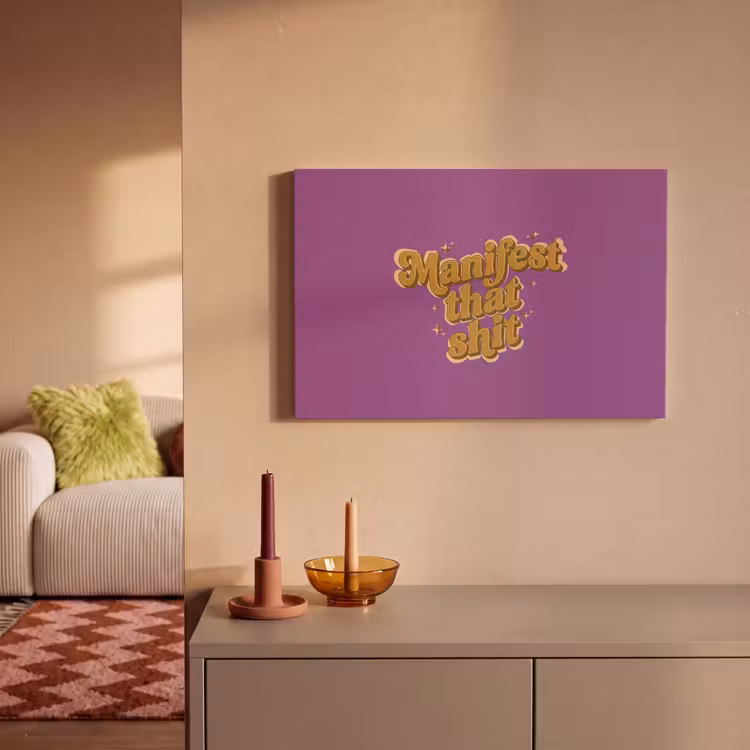 Manifest that shit - Paars - Glitter canvas 2cm klein -sfeer1