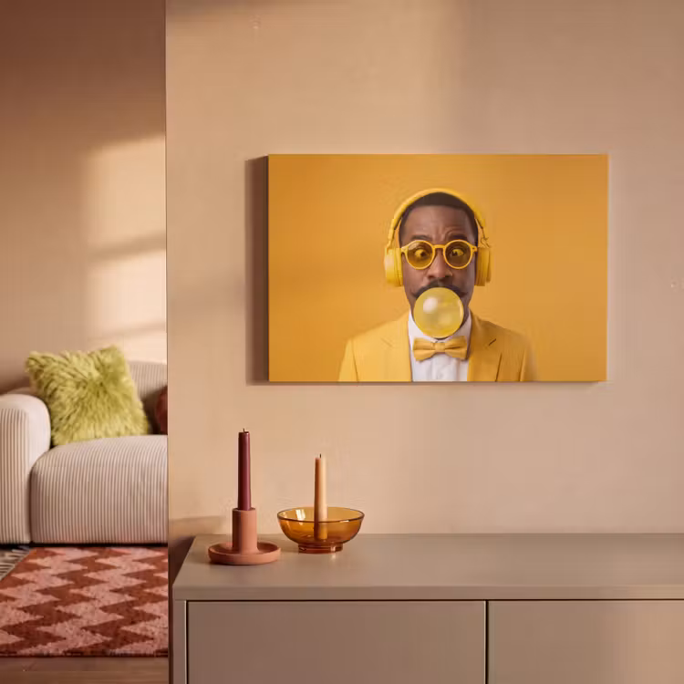 Man - Bubblegum - Portret - Geel - Modern canvas 2cm klein -sfeer1