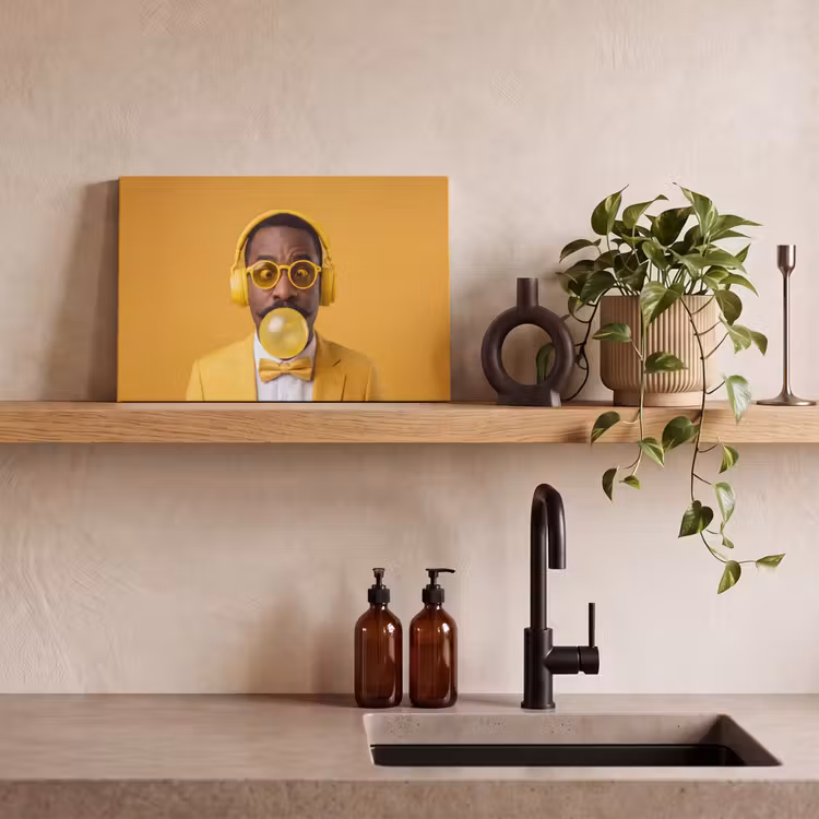 Man - Bubblegum - Portret - Geel - Modern canvas 2cm klein -sfeer3