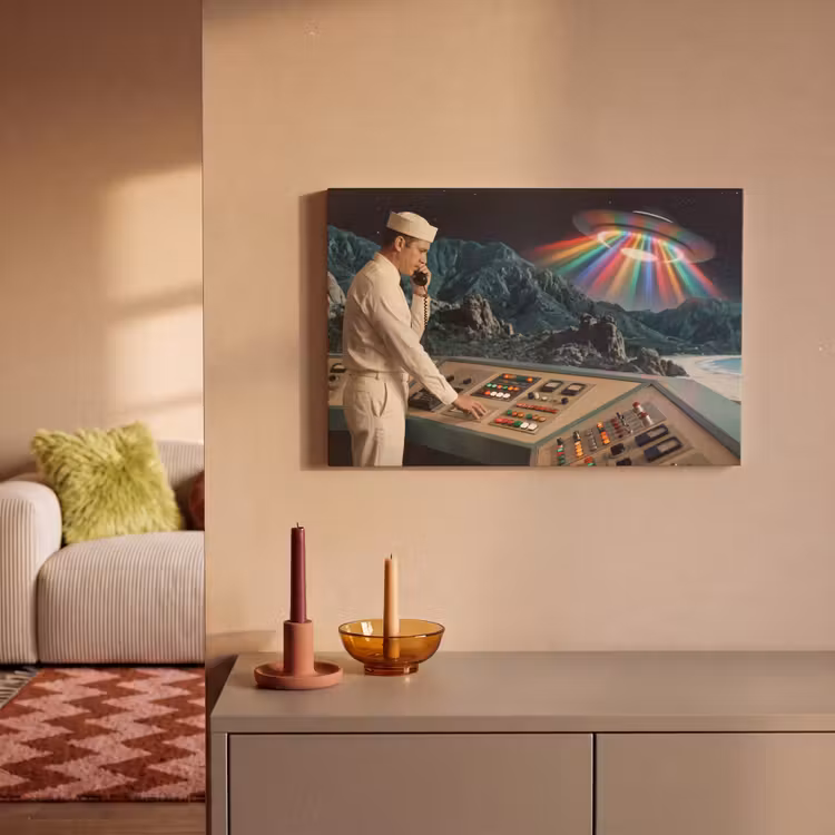 Leinwandbild - Mann – Kontrollraum – Strand - Man - Controlekamer - Strand canvas 2cm klein