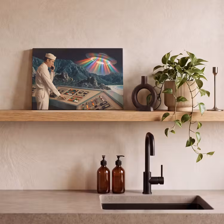 Leinwandbild - Mann – Kontrollraum – Strand - Man - Controlekamer - Strand canvas 2cm klein