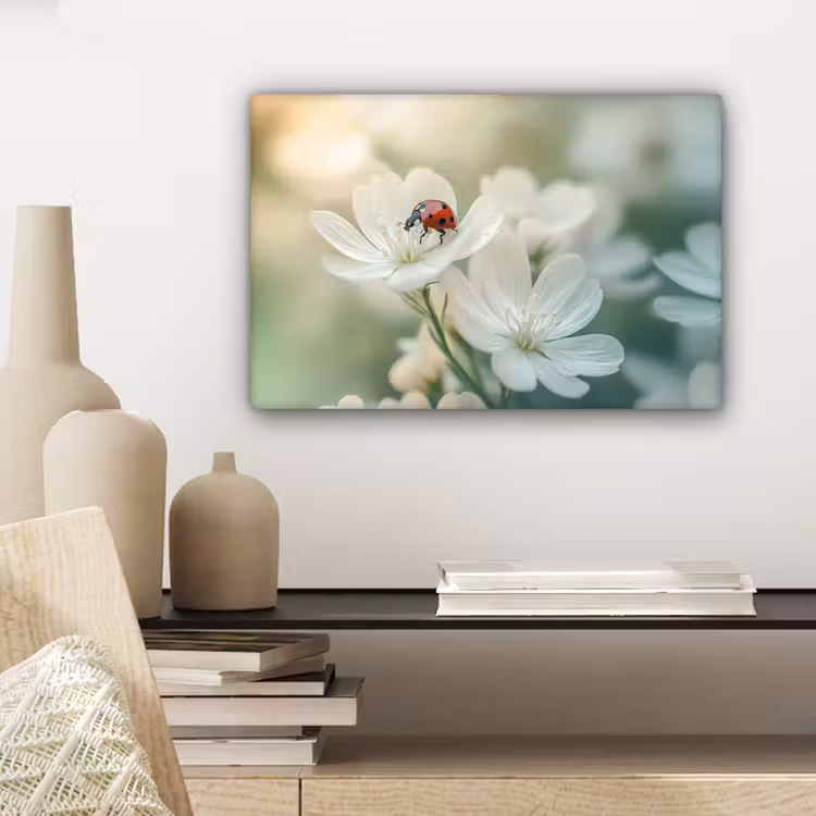 Lieveheersbeestje - Bloemen - Wit canvas 2cm klein -closeup_print_DE