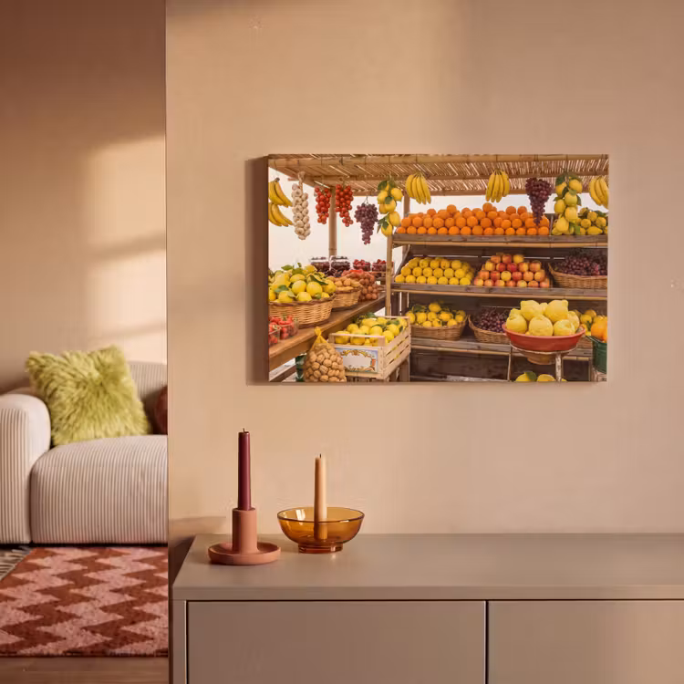 Leinwandbild - Marktstand – Obst – Frisch - Marktkraam - Fruit - Vers canvas 2cm klein