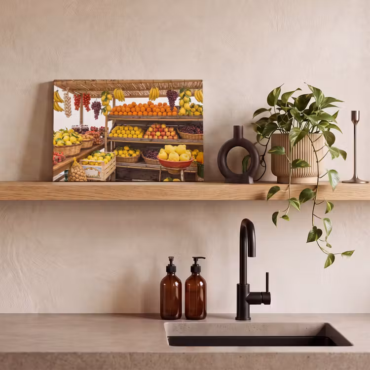 Leinwandbild - Marktstand – Obst – Frisch - Marktkraam - Fruit - Vers canvas 2cm klein