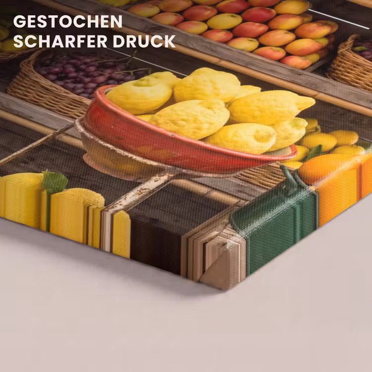 Leinwandbild - Marktstand – Obst – Frisch - Marktkraam - Fruit - Vers canvas 2cm klein