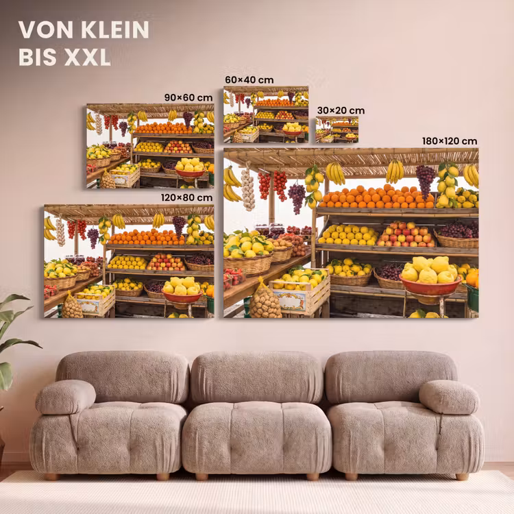 Leinwandbild - Marktstand – Obst – Frisch - Marktkraam - Fruit - Vers canvas 2cm klein