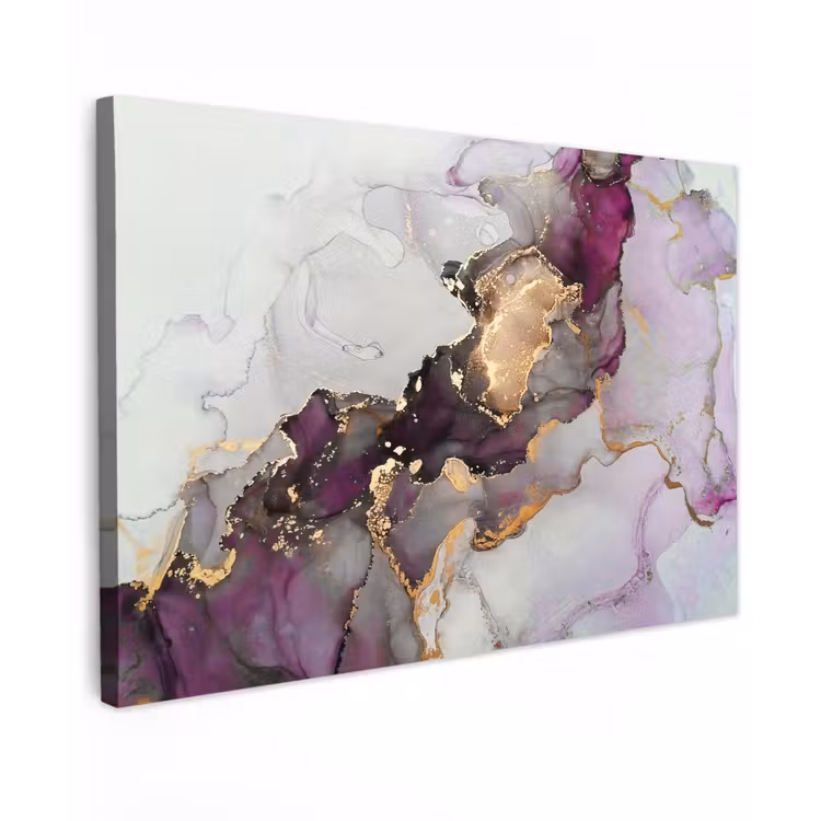 Marmer - Abstract - Goud - Paars canvas 2cm klein -z3d