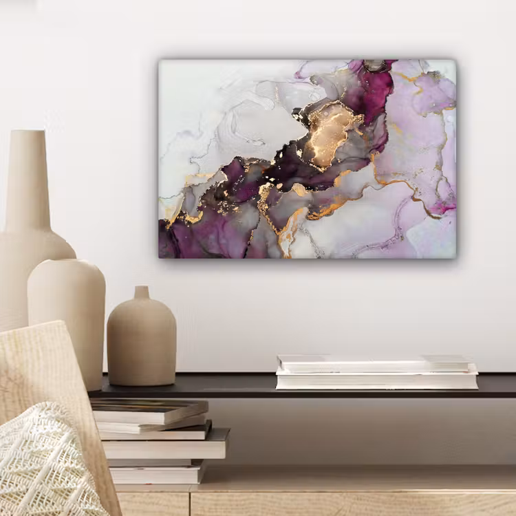 Marmer - Abstract - Goud - Paars canvas 2cm klein -sfeer6
