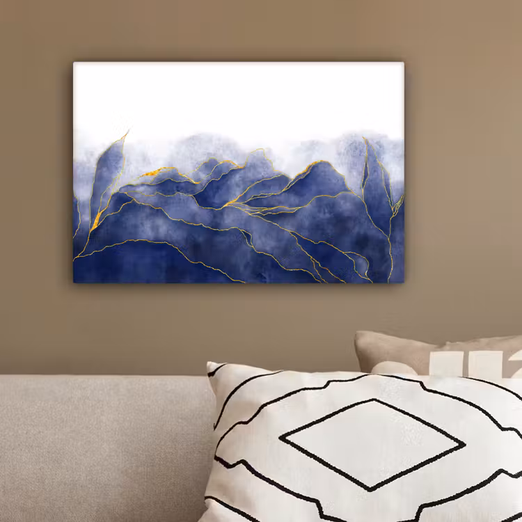 Marmer - Blauw - Marmerlook - Goud - Textuur canvas 2cm klein -sfeer6