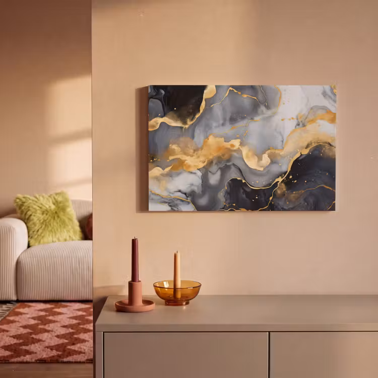 Marmer - Goud - Abstract - Luxe - Zwart en Wit canvas 2cm klein -sfeer1