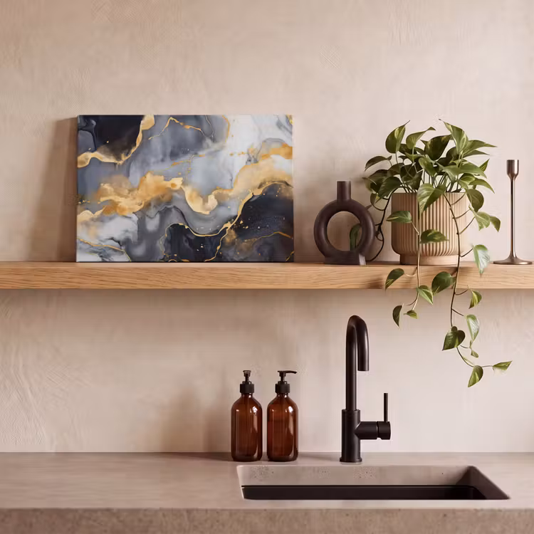 Marmer - Goud - Abstract - Luxe - Zwart en Wit canvas 2cm klein -sfeer3