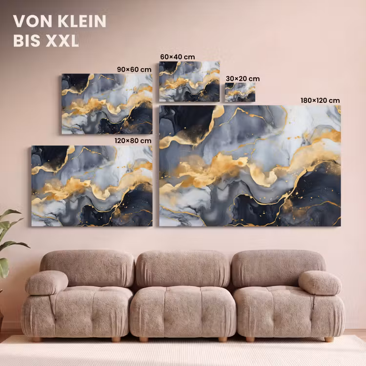 Marmer - Goud - Abstract - Luxe - Zwart en Wit canvas 2cm klein -Xsfeer8_DE