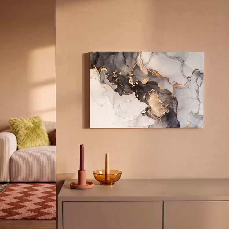 Marmer - Goud - Abstract - Zwart Wit - Luxe canvas 2cm klein -sfeer1