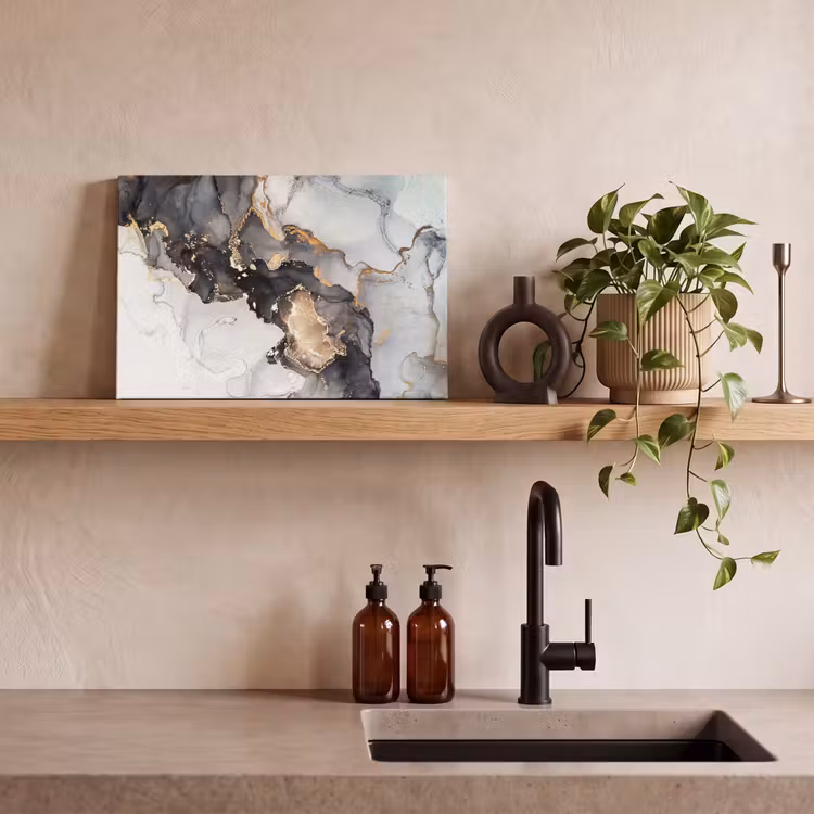 Marmer - Goud - Abstract - Zwart Wit - Luxe canvas 2cm klein -sfeer3