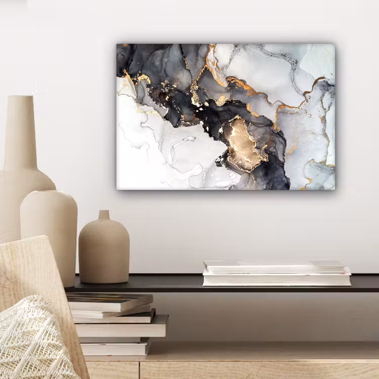 Marmer - Goud - Abstract - Zwart Wit - Luxe canvas 2cm klein -sfeer6