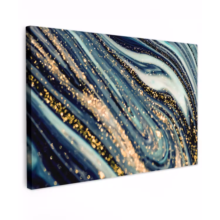 Marmer - Goud - Blauw - Glitter - Marmerlook - Abstract canvas 2cm klein -z3d