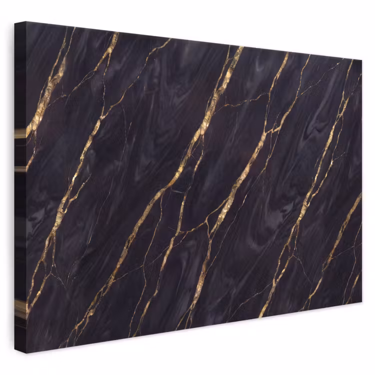 Marmer - Gouden aders - Abstract - Zwart canvas 2cm klein -3d