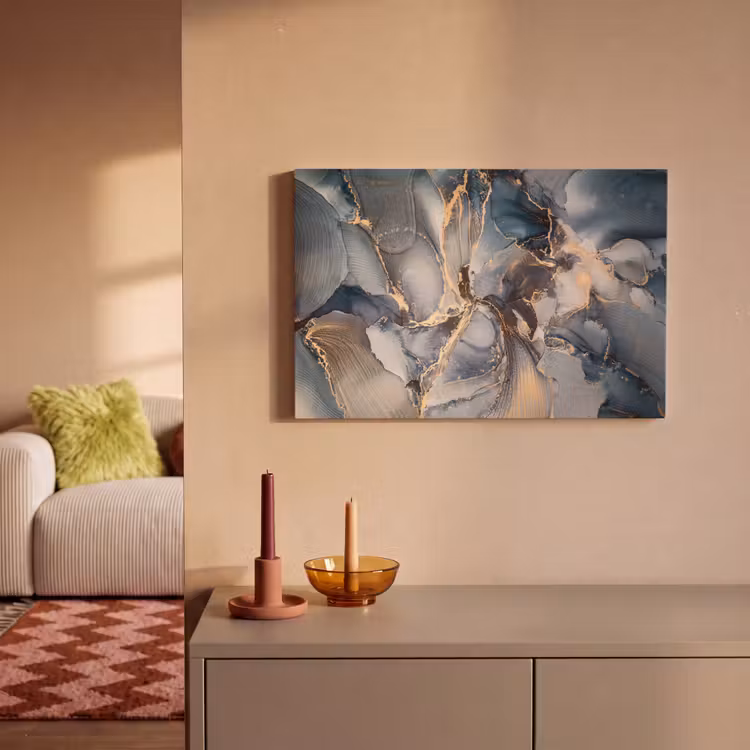 Marmer - Grijs - Blauw - Luxe - Goud canvas 2cm klein -sfeer1