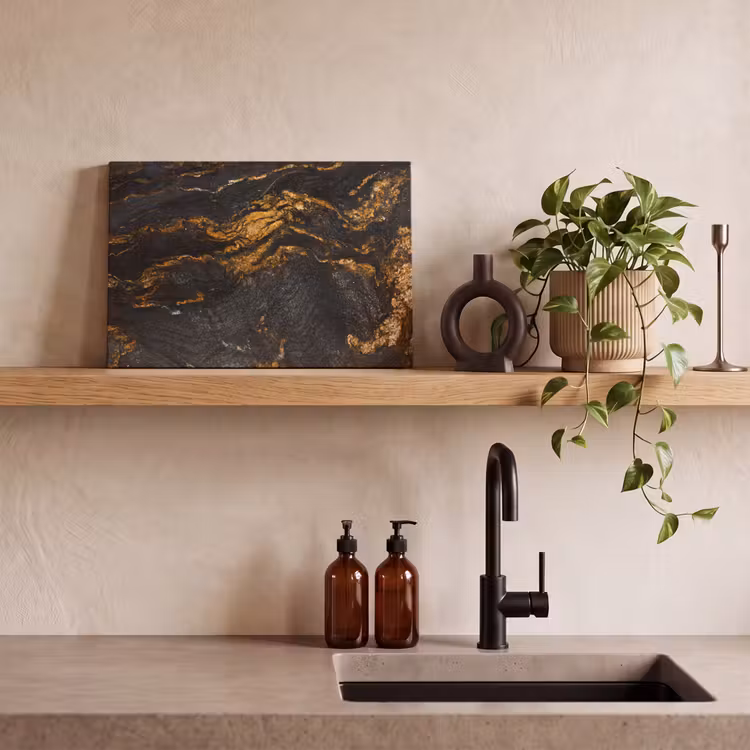 Marmer - Kalk - Zwart - Goud - Marmerlook - Luxe canvas 2cm klein -sfeer3