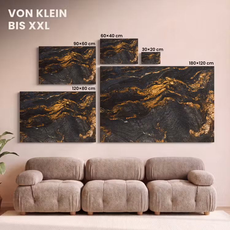 Marmer - Kalk - Zwart - Goud - Marmerlook - Luxe canvas 2cm klein -Xsfeer8_DE