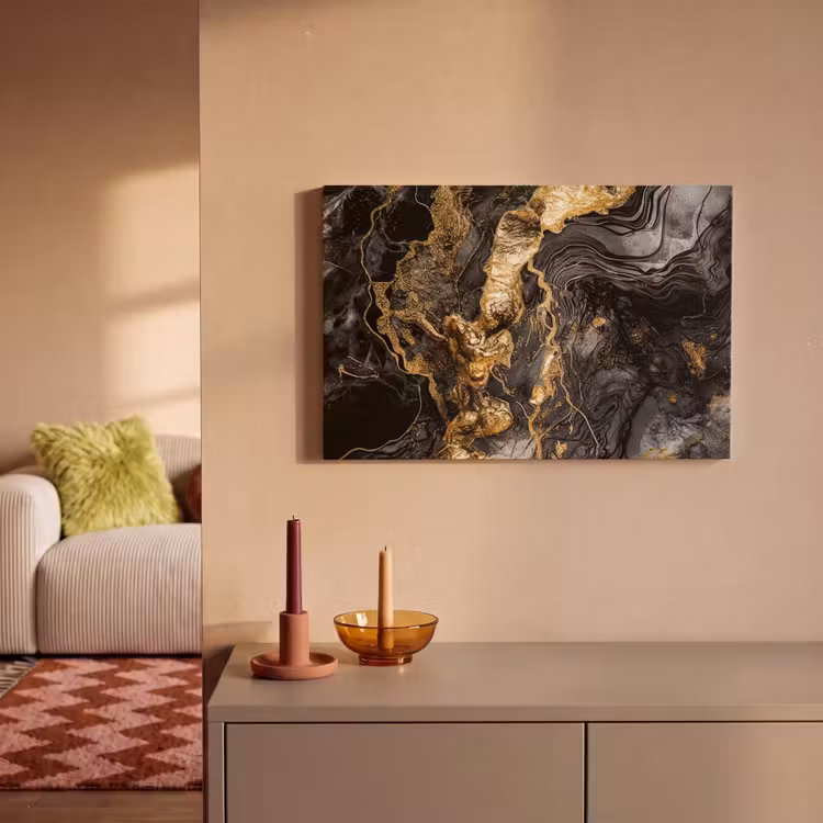 Marmer - Zwart - Goud - Abstract canvas 2cm klein -sfeer1