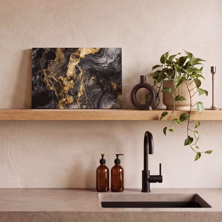Marmer - Zwart - Goud - Abstract canvas 2cm klein -sfeer3