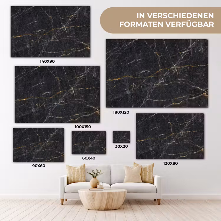 Marmer - Zwart - Goud - Grijs - Marmerstructuur canvas 2cm klein -Xsfeer8_DE