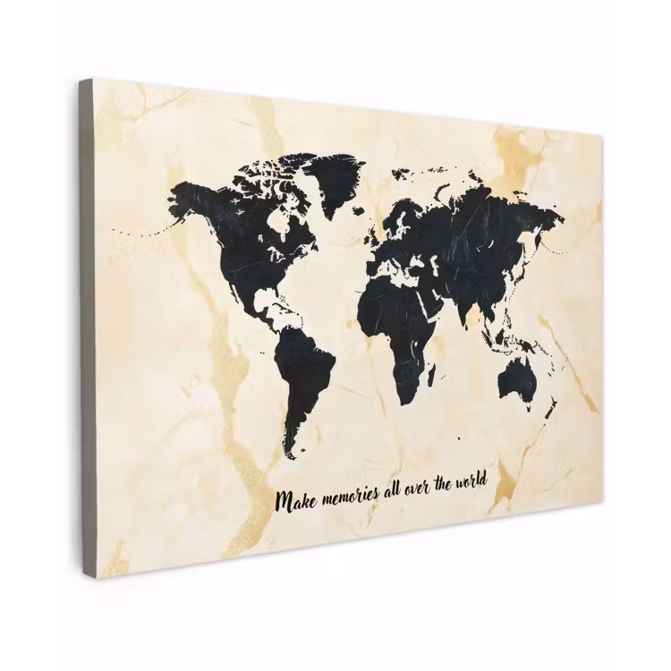 Marmer - Wereldkaart - Goud - Zwart canvas 2cm klein -z3d