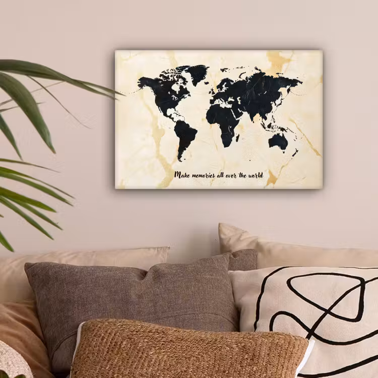 Marmer - Wereldkaart - Goud - Zwart canvas 2cm klein -sfeer1