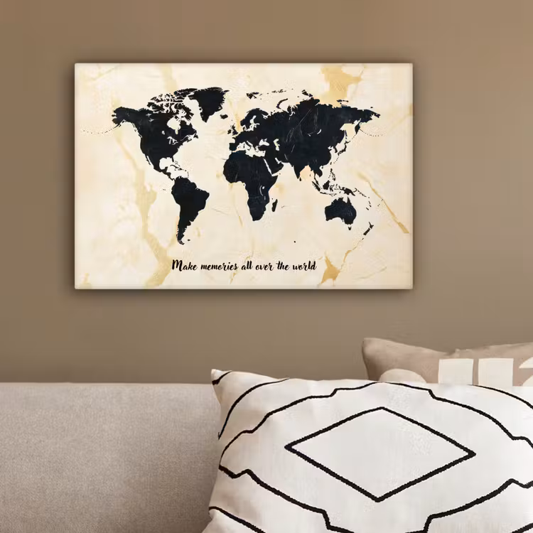 Marmer - Wereldkaart - Goud - Zwart canvas 2cm klein -sfeer3