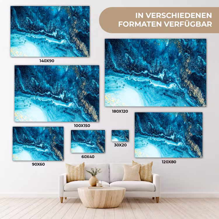 Marmerlook - Blauw - Goud - Luxe - Glitter - Marmer canvas 2cm klein -Xsfeer8_DE