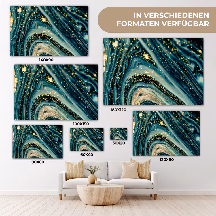 Marmerlook - Luxe - Goud - Turquoise - Glitter canvas 2cm klein -Xsfeer8_DE