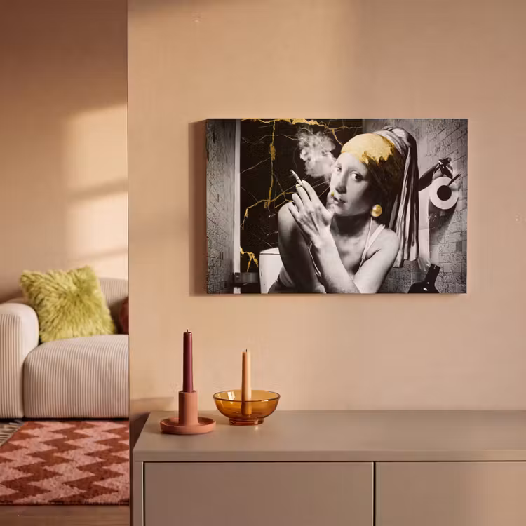 Marmerlook - Meisje met de parel - Sigaretten - Toilet - Goud - Kunst - Oude meesters canvas 2cm klein -sfeer1