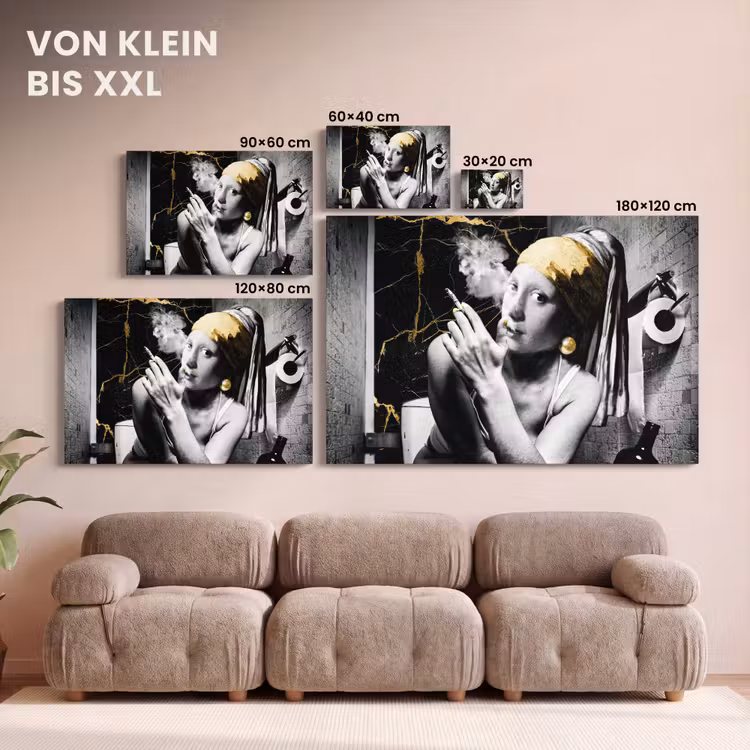Marmerlook - Meisje met de parel - Sigaretten - Toilet - Goud - Kunst - Oude meesters canvas 2cm klein -Xsfeer8_DE