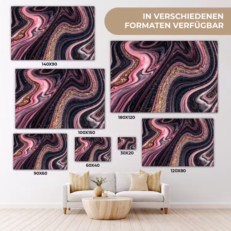 Marmerlook - Roze - Paars - Goud - Luxe - Marmer canvas 2cm klein -Xsfeer8_DE