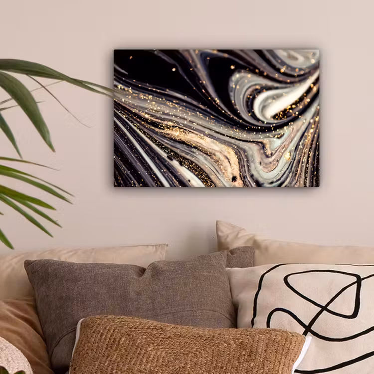 Marmerlook - Zwart - Goud - Wit - Glitter - Marmer canvas 2cm klein -sfeer1