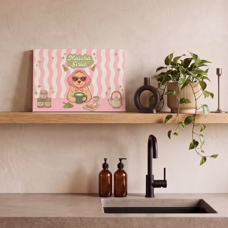 Matcha - Hond - Roze - Groen canvas 2cm klein -closeup_print_DE