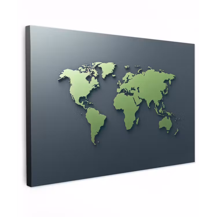 Mat - Groen - Wereldkaart canvas 2cm klein -z3d