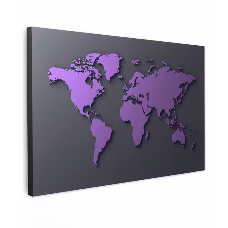Mat - Wereldkaart - Paars canvas 2cm klein -z3d